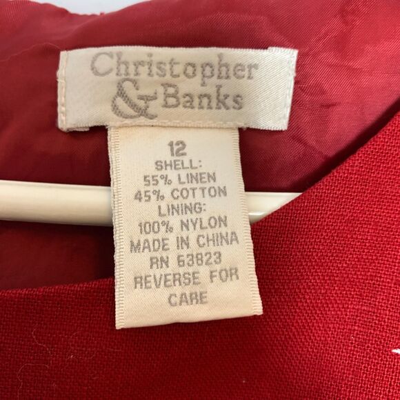 Christopher & Banks Size 12 Red Linen Cotton Shift Dress 4th July Stars USA - Picture 3 of 6
